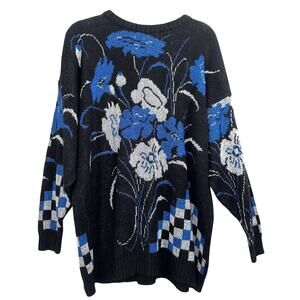 Vintage Distinctly Different Sweater Black, Blue And Silver Metallic Size 24W